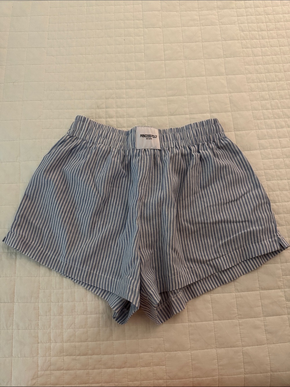Princess Polly Light Blue & White Striped Athletic Shorts